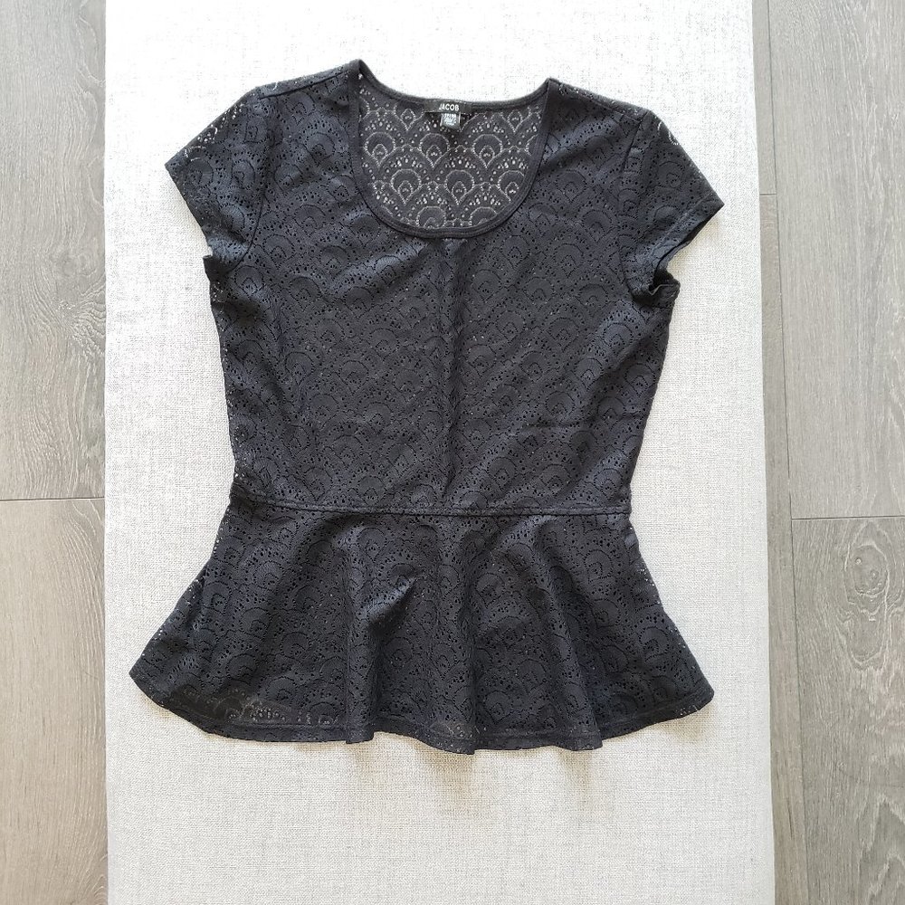 Black Peplum Top with Art Deco pattern